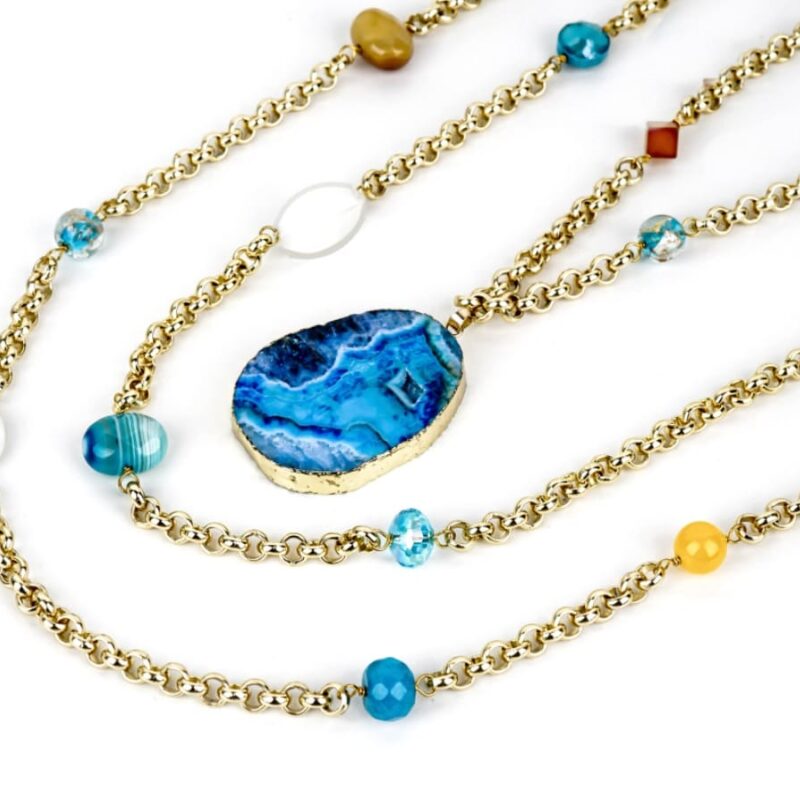 Collier femme agate bleu