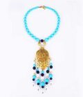 collier khomssa main de fatima authentique en argent turquoise perle et améthyste