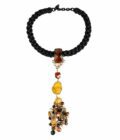 collier africana cordon tresse eavec des pierres d'agates jaune