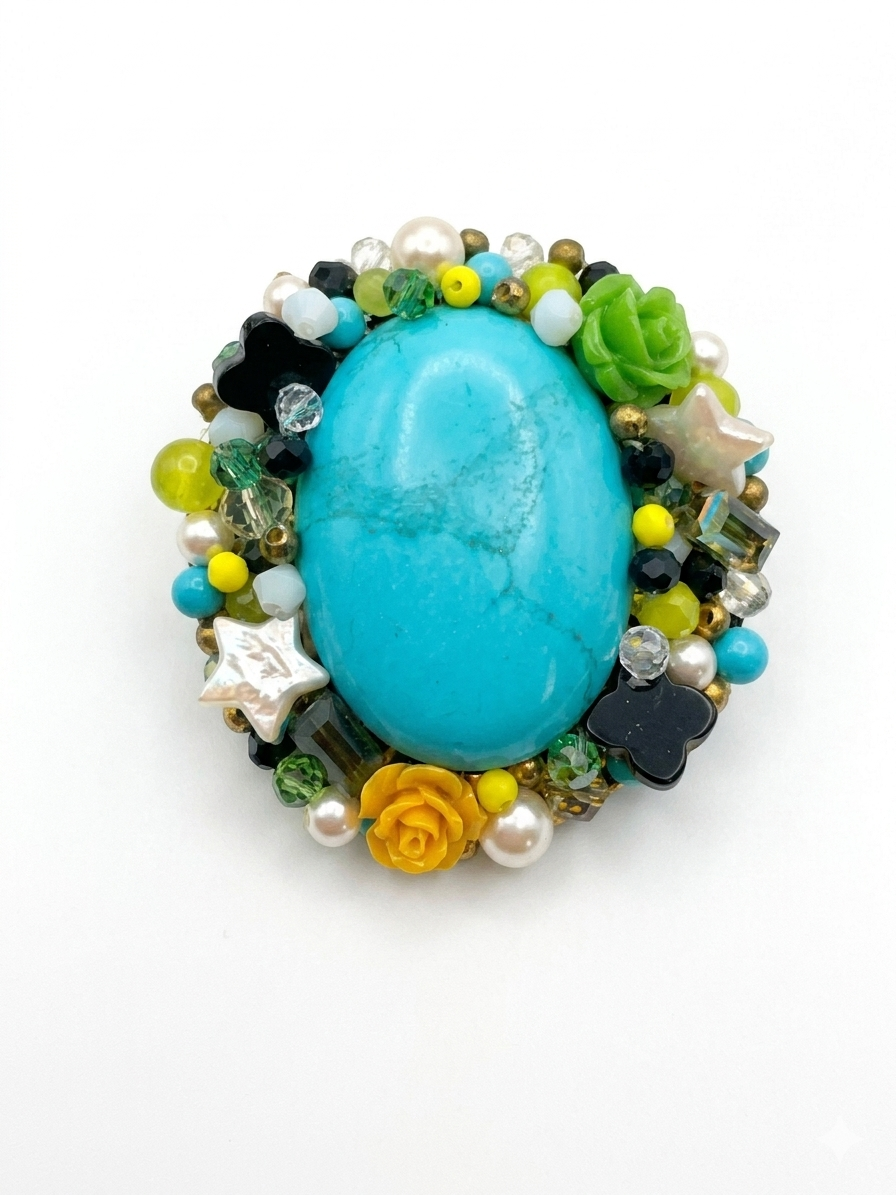 Blue & Yellow Brooch