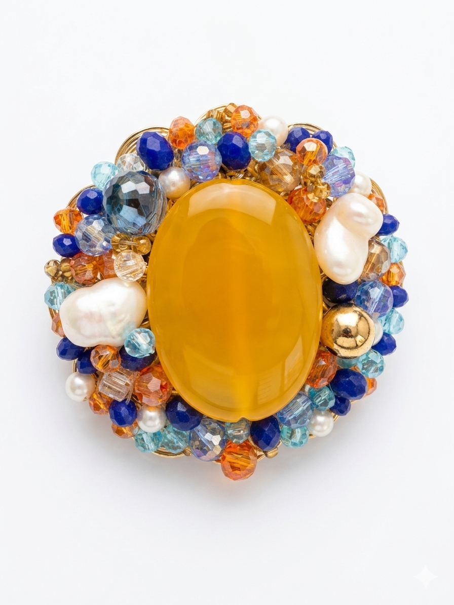 Honey & Blue Brooch